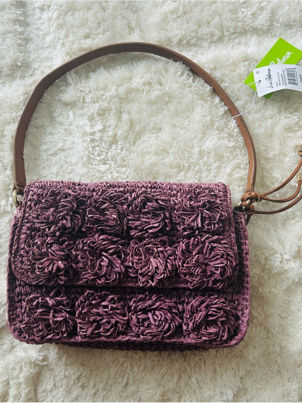 Sam Edelman Plum Crochet Rosette Shoulder Bag with Brown Strap